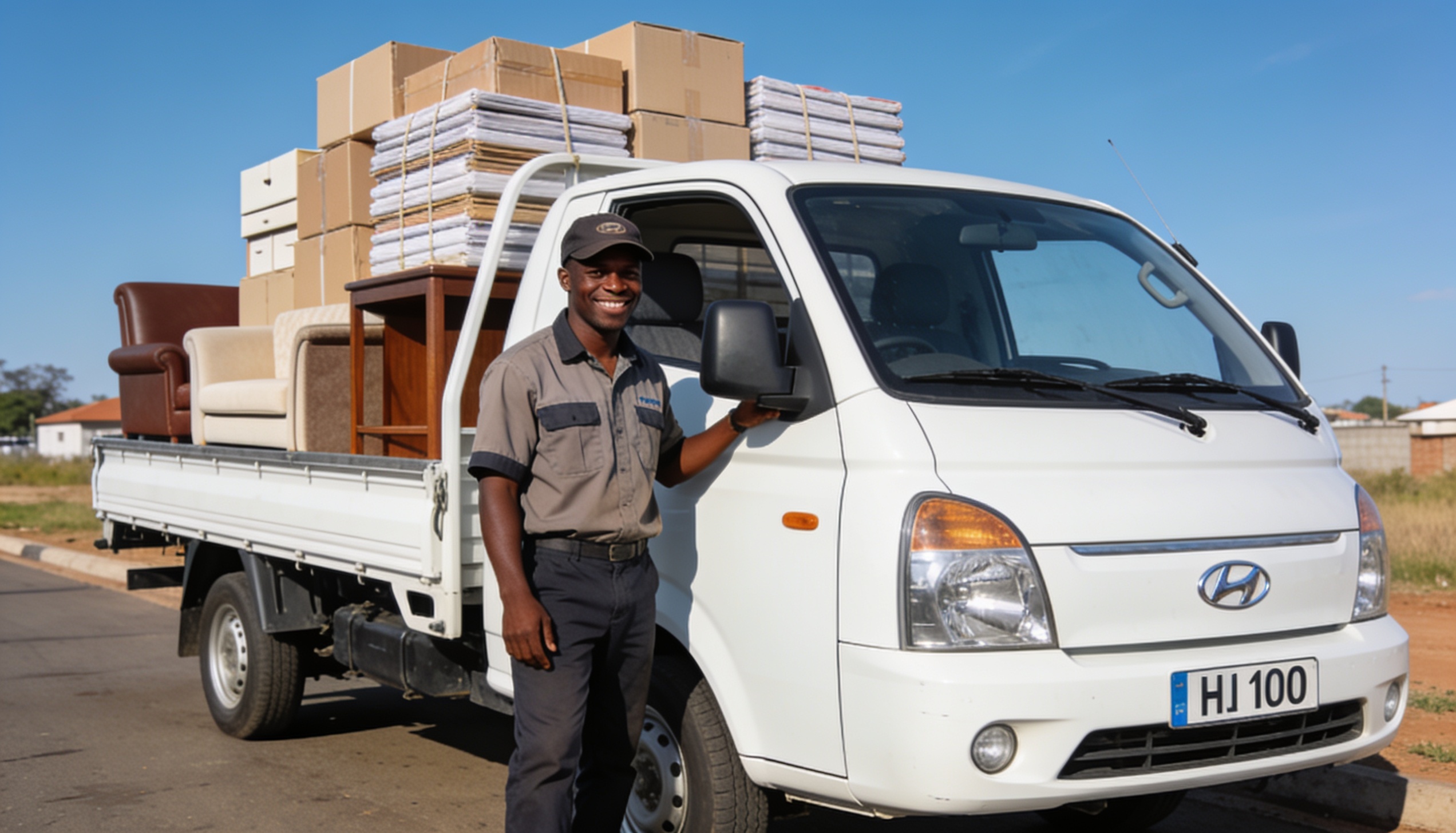 White Hyundai H100 bakkie loaded with goods in a yard